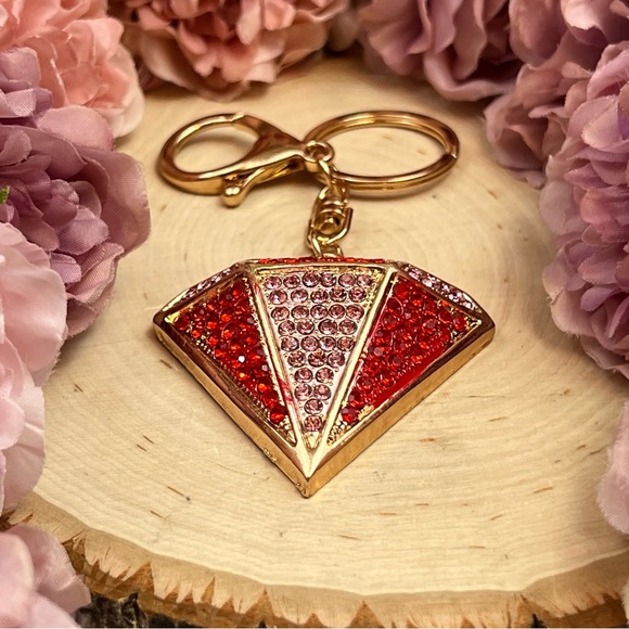 Red and Pink Crystal Gold Accented Diamond Keychain Charm - Picture 9 of 14